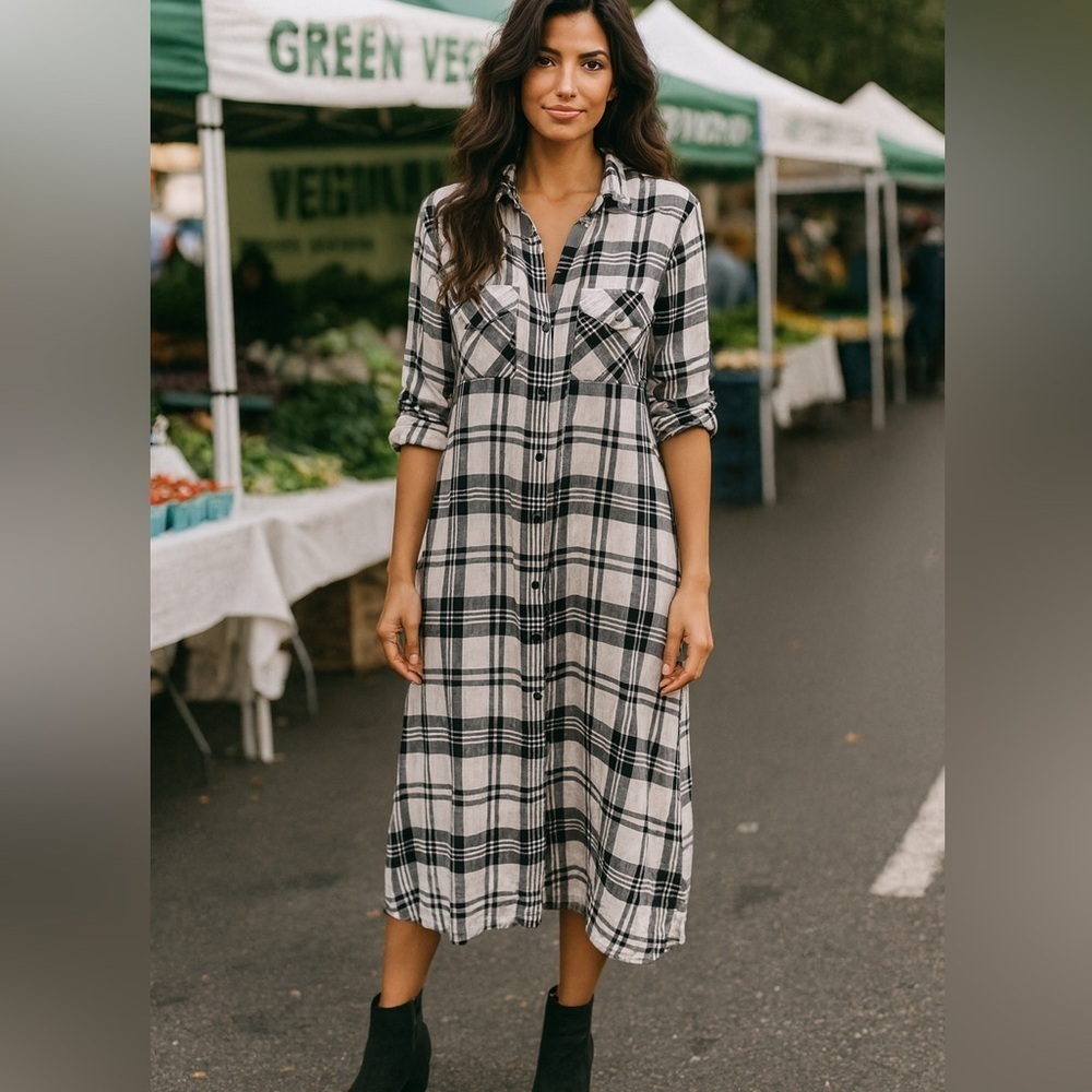 New Anthropologie Cloth and Stone Flannel Plaid Dress, Size Small, NWOT